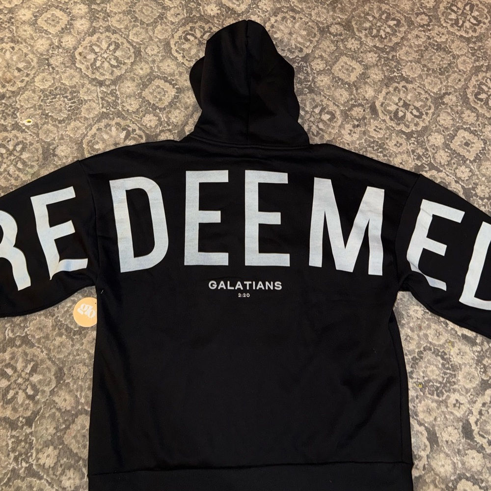 NWT redeemed black Glo Zip-Up Hoodie gods love overcomes - Picture 6 of 9
